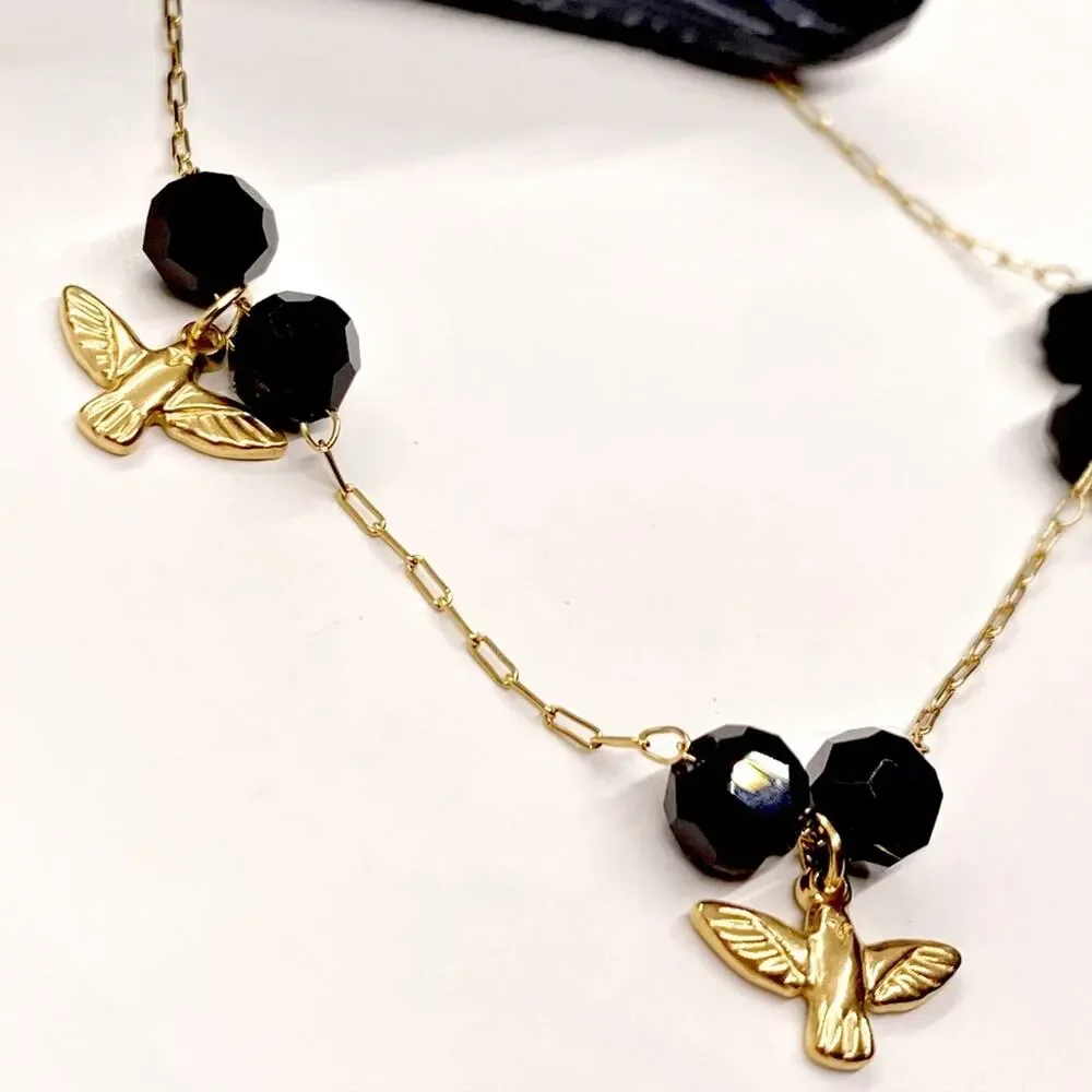 NEW Gold Flying Bird Bracelet With Black Crystals